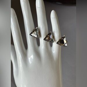 Rare Crystal Triple Triangle Double finger ring, women’s unique handmade jewelry